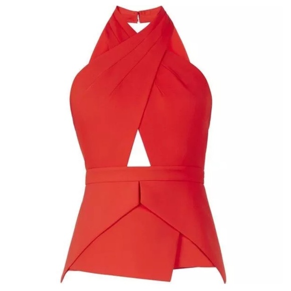BCBGMAXAZRIA Remmie Open-Back Peplum Halter Top red - Picture 6 of 12